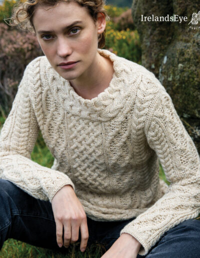 A899 ‘Spindle’ Aran Cable Neck Sweater_Oatmeal Marl (2)