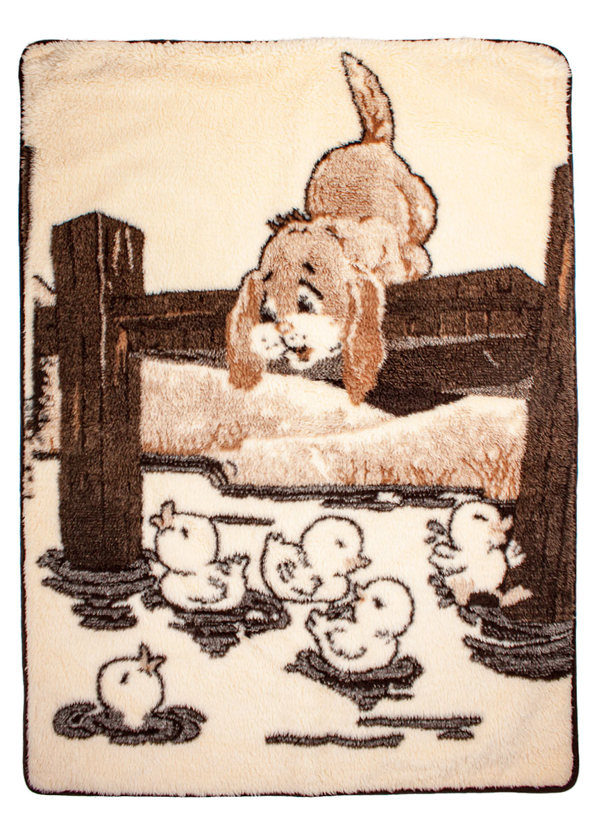 Motivdecke Schafwolle “Hund mit Enten”